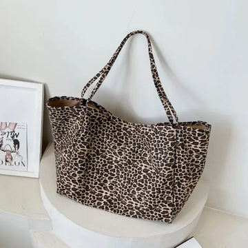 Fashion Women's Shopping Handbag Leopard Pattern Crossbody Bag Large Capacity Shoulder Bag Simple Canvas Female Bags Сумка