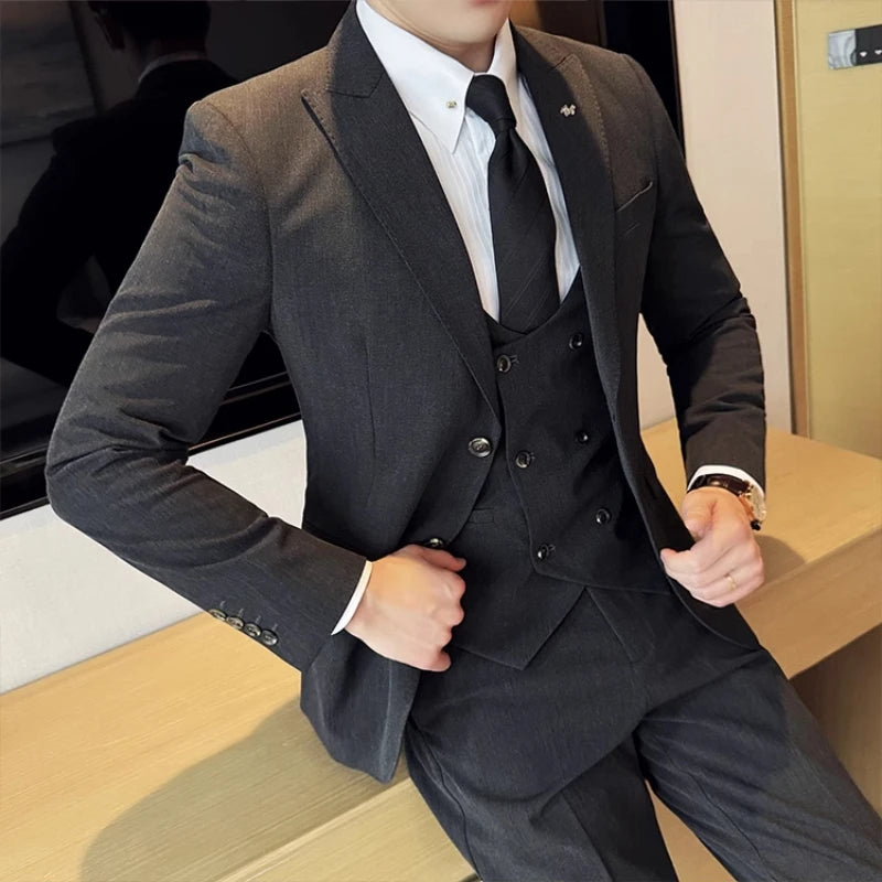 2024 Spring New Ins British Fashion Trend Slim-fit (suit + Vest + Trousers) High-end Boutique Business Three Suit Dress Coat