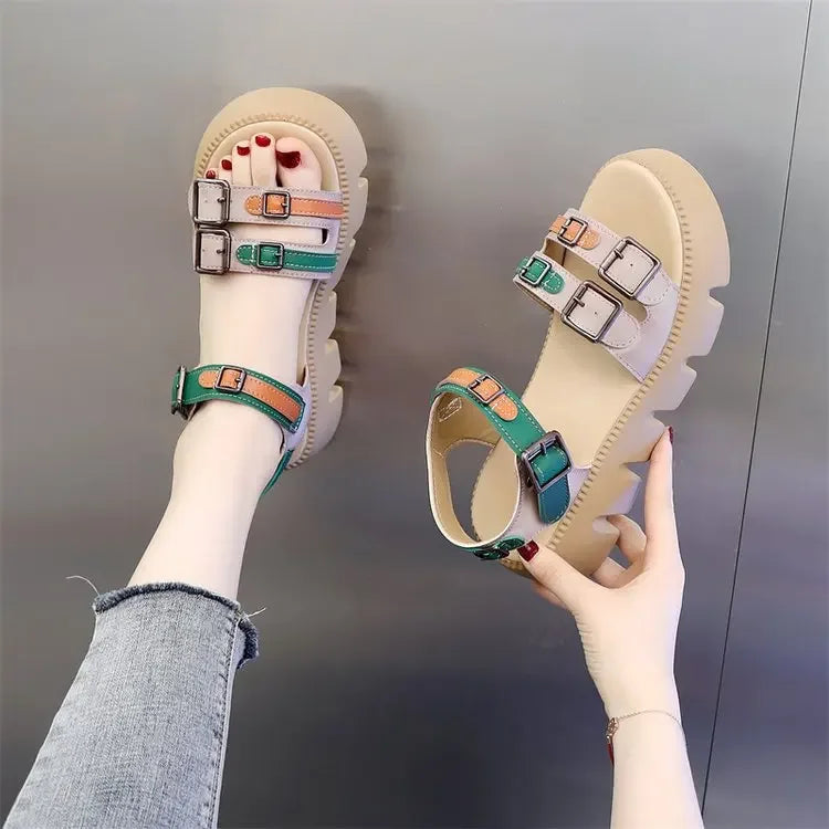 Platform Sandals The New Summer Soft Bottom Increase Sandals Color MatchingFashion Clothing Pair with Women Shoes Platform Shoes