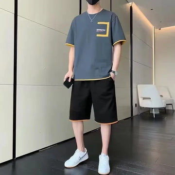 Summer New Men's Casual Suit Short Sleeve T-shirt Shorts Two-piece Set Sports Whole Set Student Style
