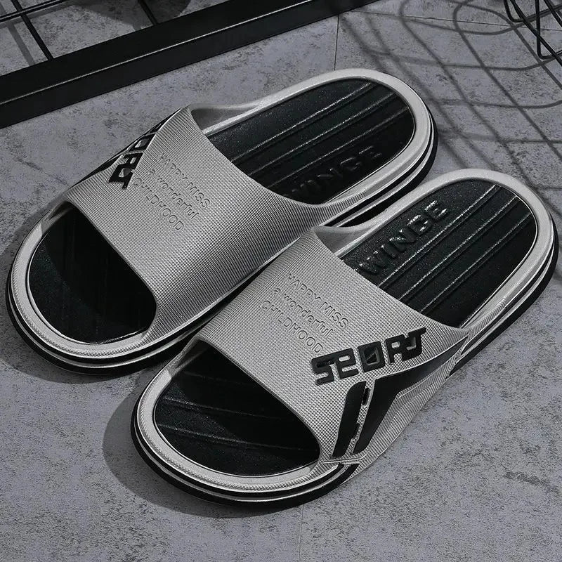 Trendy Versatile Men's Slippers With Thick Bottom Anti-Slip For Home Bathroom Indoor Use PVC Material Adult Size
