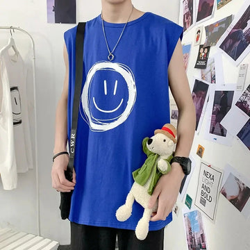Men's Sporty Sleeveless T-Shirt Casual Loose Fitness Top Summer Fashion Harajuku Style Tank Top for Active Men