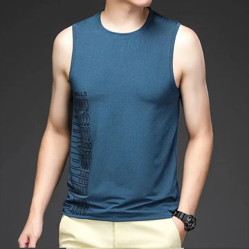 Men's Sports Vest Summer Fitness Running Basketball Sleeveless T-Shirt Quick Drying Shoulder Vest Thin Ice Silk Vest