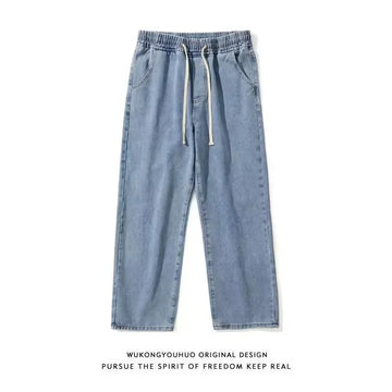 2022 Spring Autumn New Straight-Leg Loose-Fit Men's Jeans Trendy Casual Cropped Pants Hong Kong Style Bell Bottoms