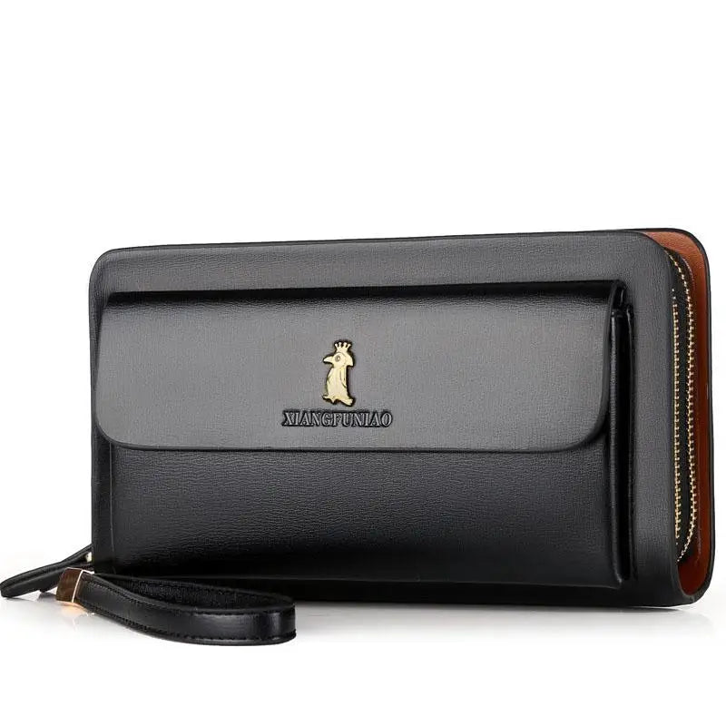 Double zipper men's wallet Retro luxury clutch bag leather wallet Organizer big capacity passport cover male portefeuille homme