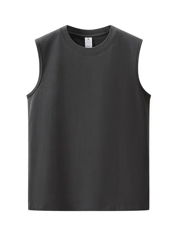 200g Heavy Cotton Sleeveless T-Shirt Men Women's Summer Sports Vest White Loose-Fit Shoulder Vest Solid Color Cotton Sweatshirt