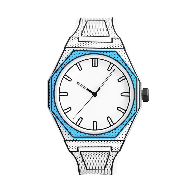 Men’s Quartz Watch Male Watches for Man Wristwatch Strap Clock Gift 2025 Design Comic Style Watches Dial Numberless