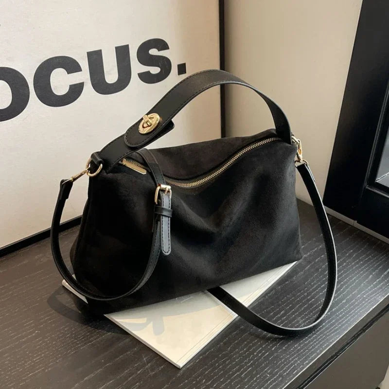 Large Capacity Crossbody Commuting Tote Bag Advanced Retro Bag for Women's 2025 New Textured Frosted Shoulder Bag with