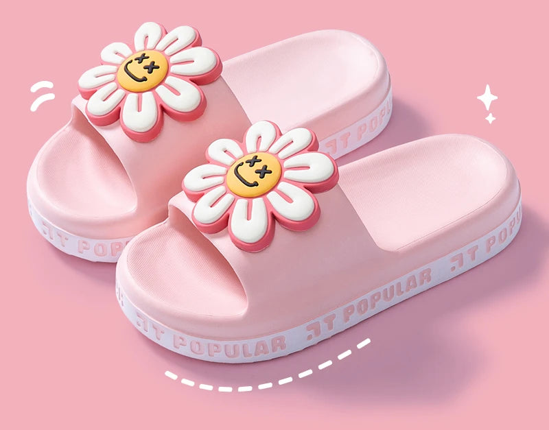 Ladies Floral Slippers Summer New Indoor Home Casual Non-slip Shoes Thick Bottom Round Head Lightweight Sandals Zapato Mujer