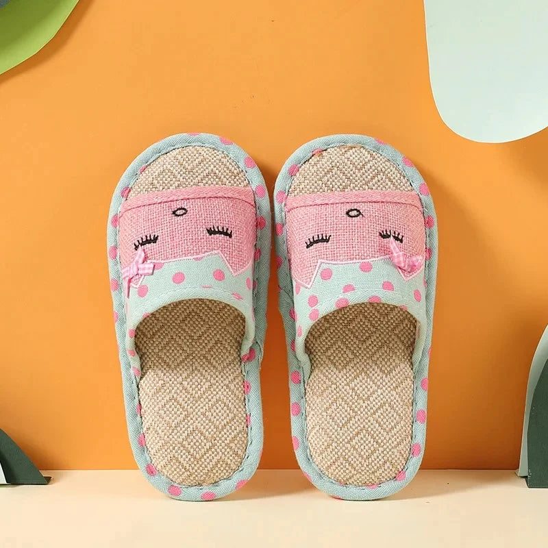 Spring Autumn Four Seasons Bow Hemp Slippers Cartoon Glasses Cat Parent-Child Indoor Floor Anti-Slip Couple Factory Wholesale