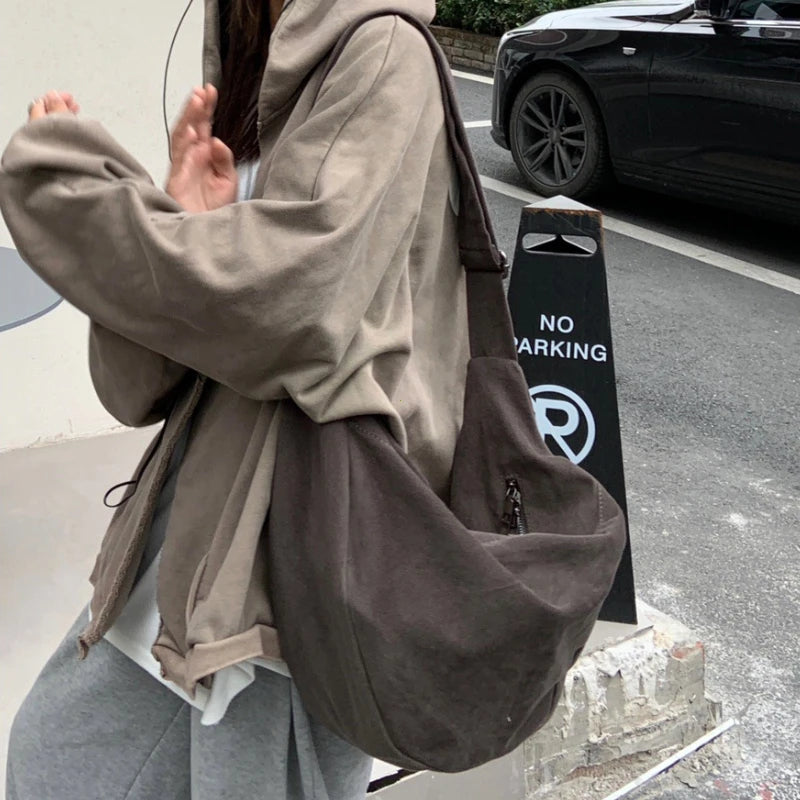 Retro Autumn and Winter Dumpling Bag Shoulder Bag Unisex Handbag Large Capacity Canvas Bag Harajuku Idle Sle Tote Bags for Women