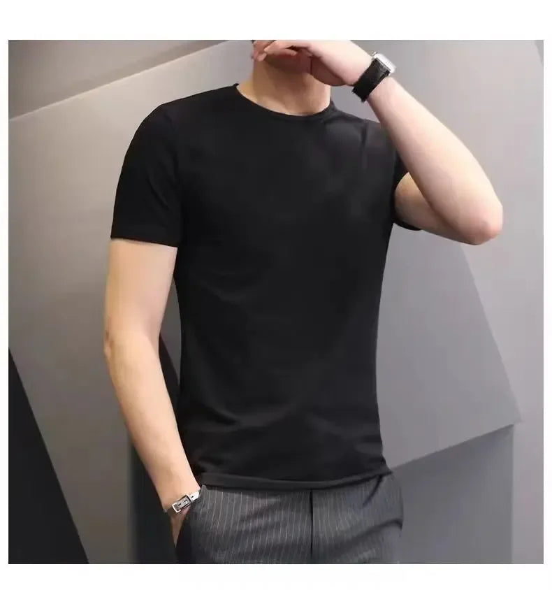 Pure Whiteshort Sleeveless T-shirt Men's Summer Half Sleeve Color Base Layer Top Cotton Slims Smooths Sihouette Korean Style