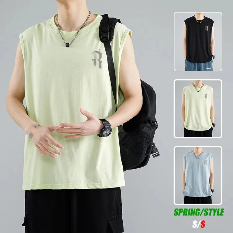 Loose Men's Sleeveless T-Shirt Summer New Style Basketball Fitness Sport Tank Top Breathable Sweatshirt Outdoor Summer Upper App