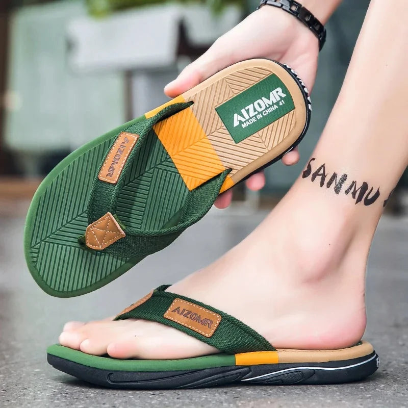 Brand Popular Men's Slippers Summer Beach Flip Flops Outer Wear Casual Soft Bottom Step Stool Car Driving Sandals