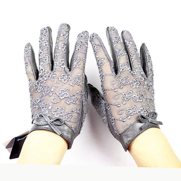Touchscreen Women's Sheepskin Gloves Fashion Lace Thin Unlined Spring and Summer Ladies Leather Driver Gloves Free Shipping