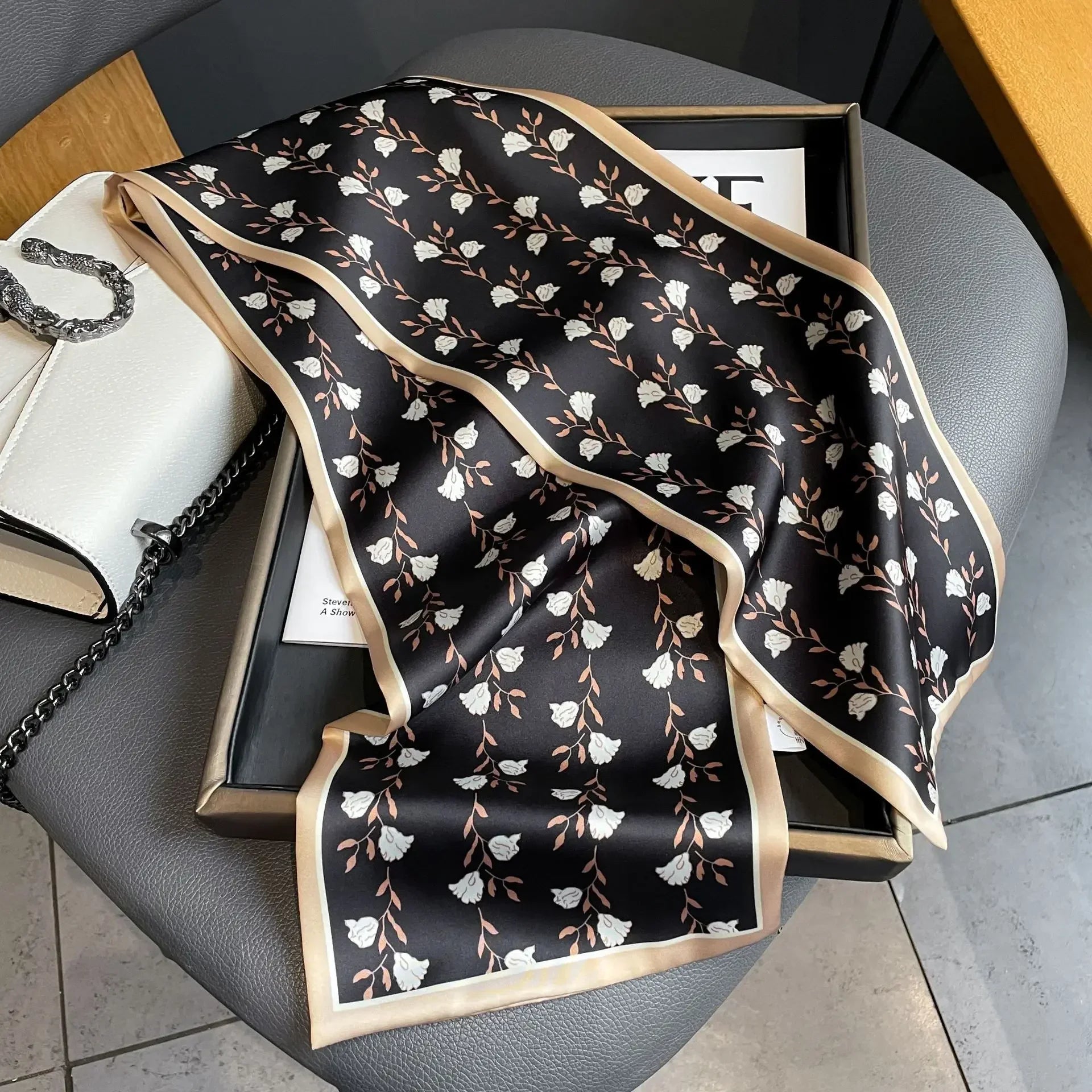Elegant Floral Print Skinny Ribbon Silk Scarf Women Hairband Bag Neck Tie Female Foulard Headband Lady Soft Satin Waistband Gift