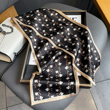 Elegant Floral Print Skinny Ribbon Silk Scarf Women Hairband Bag Neck Tie Female Foulard Headband Lady Soft Satin Waistband Gift