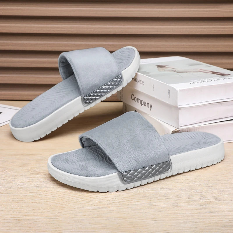 Winter Men's Warm Slippers Fur Plush Slippers Indoor Comfortable Slides Warm Shoes Men Bedroom Home Warm Slippers Big Size 46 47