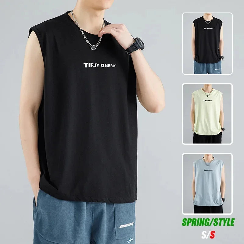 Loose Men's Sleeveless T-Shirt Summer New Style Basketball Fitness Sport Tank Top Breathable Sweatshirt Outdoor Summer Upper App