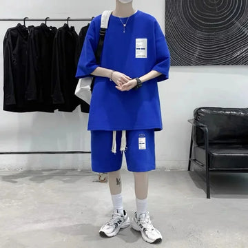 Casual Men's Sport Suit Summer Short Sleeve 2-Piece Set Loose Fit Trendy Fashionable Chinese Style Men's Clothing
