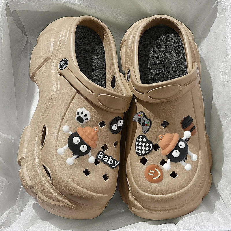 Cute Cat Hole Garden Shoes For Women Slippers QYCKABY 2024 Summer High-Heeled 8CM Thick Sole Soft Sandals Outdoor Beach Shoe DIY