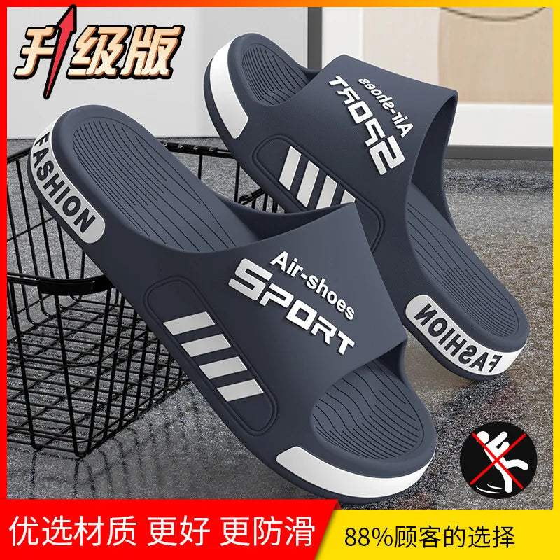 Trendy Men's Summer Slippers Outer Wear Bathroom Bathing Anti-Slip Indoor Home Use Plus Size Cool Slippers Male Style