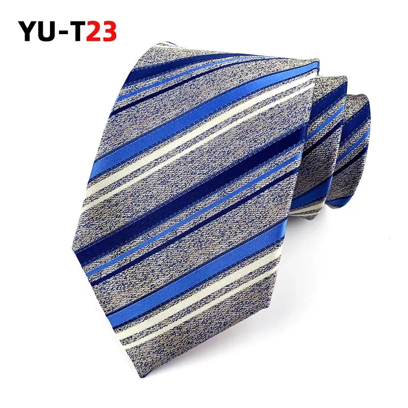 8CM New Arrival Men's Tie Striped Polyester Yarn Dyed Ties for Best Man Gentleman Business Wedding Dress Necktie Birthday Gift