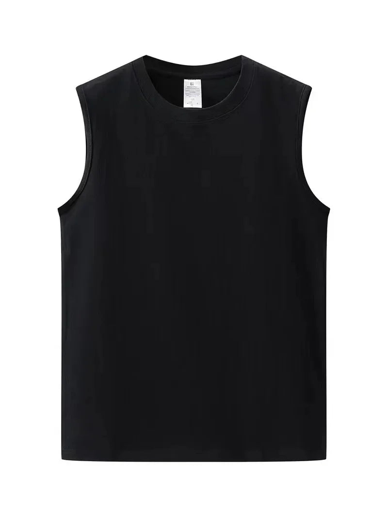 200g Heavy Cotton Sleeveless T-Shirt Men Women's Summer Sports Vest White Loose-Fit Shoulder Vest Solid Color Cotton Sweatshirt