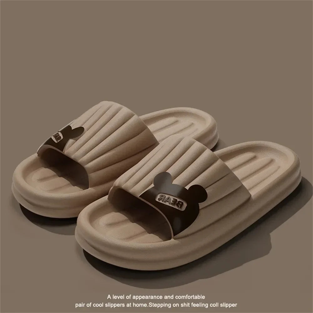 Women Thick Sole Slippers Cartoon Bear Summer Beach Slides Men Bathroom Anti Slip Soft Sandals Ultra Light Shoes Couples Slipper