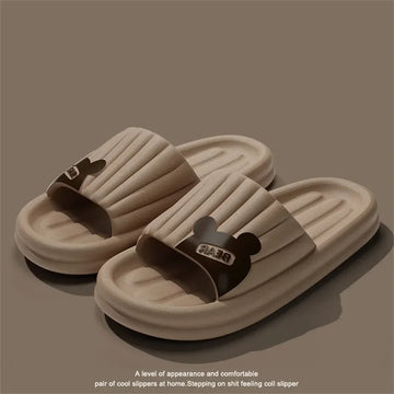 Women Thick Sole Slippers Cartoon Bear Summer Beach Slides Men Bathroom Anti Slip Soft Sandals Ultra Light Shoes Couples Slipper