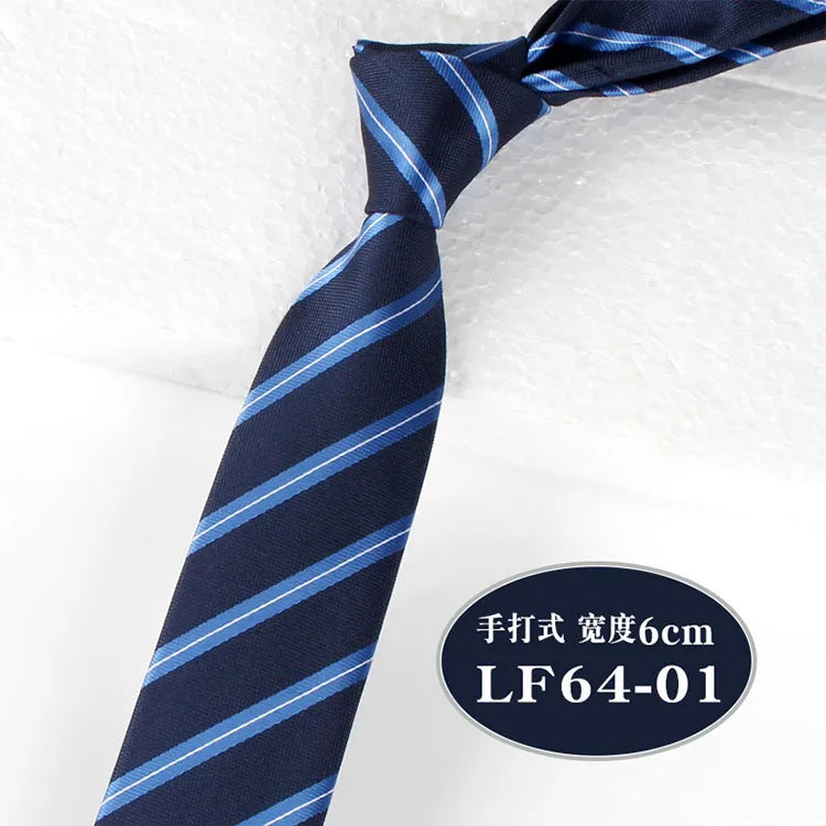 High Quality Korean 6CM Necktie Blue Wine Striped Plaid Polyester Tie Gentleman Formal Business Shirt Wear Ties Graduation Gift