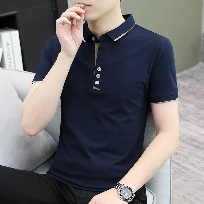 TFETTERS Summer Oversized T Shirt Men Black Solid Color Short Sleeved Office Work T-shirt Man Breathable Tshirt Homme