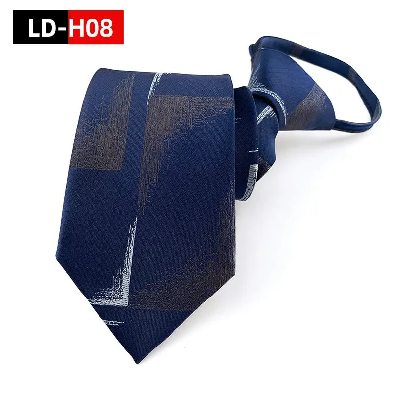 7CM Korean Version Lazy Zipper Ties Navy Wine Black Jacquard Tie for Man Business Groom Wedding Neckties Valentine's Day Gift