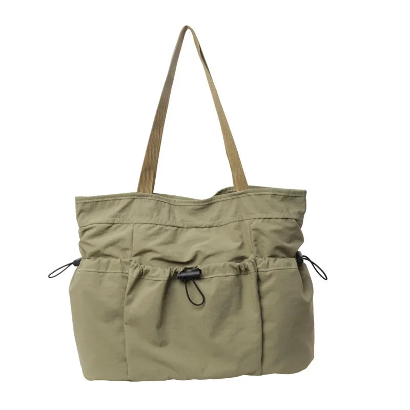 2025 Fashion Drawstring Shoulder Bag Travel Casual Nylon Tote Bag Large Capacity Waterproof Crossbody Bucket Bag Women Handbags