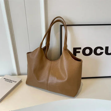 Fashion Retro Leather Tote Bags for Women 2025 Trend Female Simple Large Capacity Shoulder Bag Big Solid Color Handbags Purse