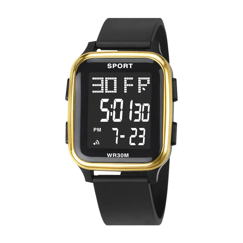YIKAZE Mens Watches Waterproof Men Sport Watch Silicone Strap Multifunction Digital Watch Calendar Electronic Wristwatches Clock