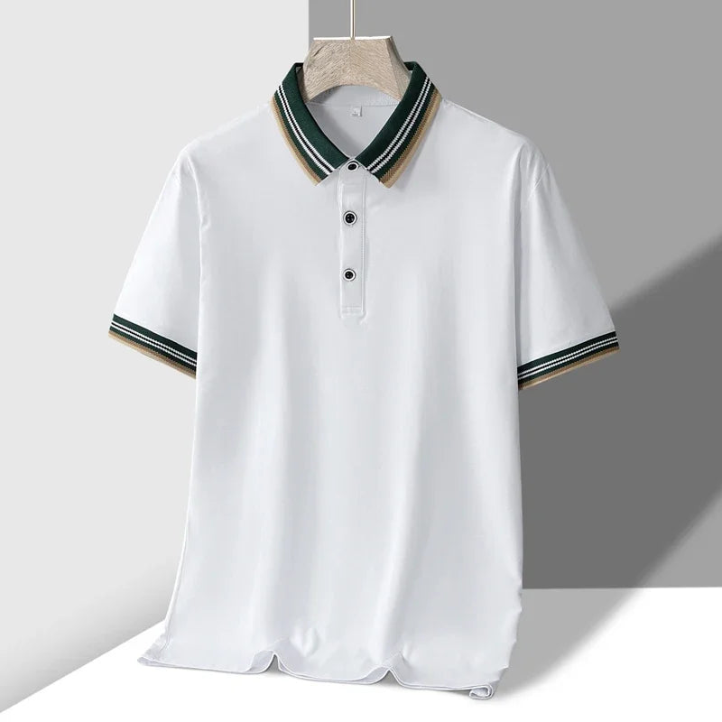 BROWON Luxury Brand Polo Shirt Man Short Sleeve Tee Men Slim Fit Turn Down Collar Business Formal Work White PoloShirt Men