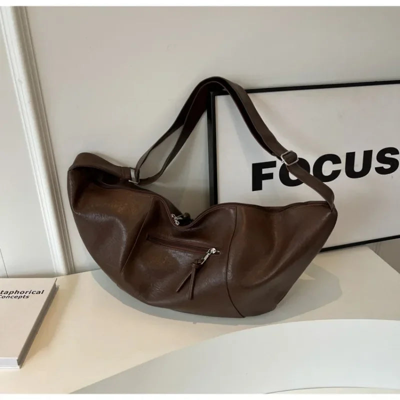 Retro Korean Version Ins Hobos Bag Causal Large Capacity PU Soft Simple and Casual 2024 New Tote Leather Shoulder Bags Women Bag