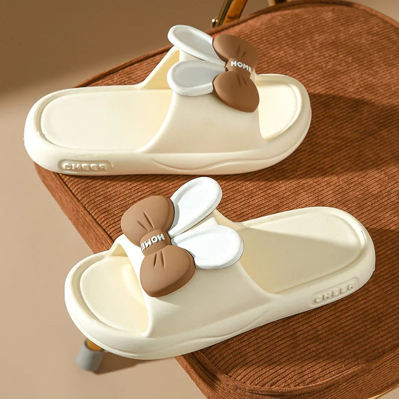 House Slipper Women Cute Kawai Bow Knot Cloud Sandals Summer Flip Flops Beach Slides Home Casual Room Shoes Platform Flat Female