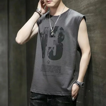 Loose Men's Summer Casual Sleeveless Vest Outdoor Wear T-Shirt Fashionable Sporty Shoulder Bared Outerwear for Couples