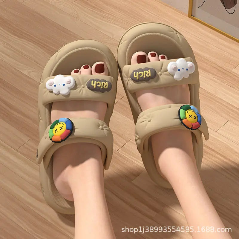 Women Eva Home Slippers Summer Fashion Thick Bottom Non-slip Sandals Open Toe Round Head Bathroom Shoes Pantufa Feminina