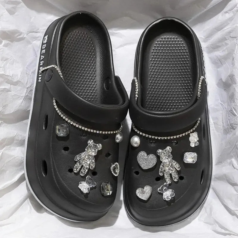 Slip-On Breathable Mesh Clog Shoes Anti-Slip Thick Bottom Cartoon Slippers for Men And Women Summer Outdoor Beach Wear Soft Sole
