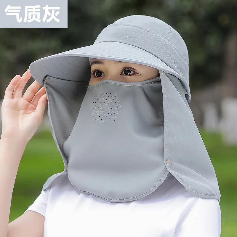 Summer Hat Women Outdoor Cycling Sunshade Face Mask Wide Brim Breathable Suncreen Sun Hats Casual Sunhat Visor Uv Protection New