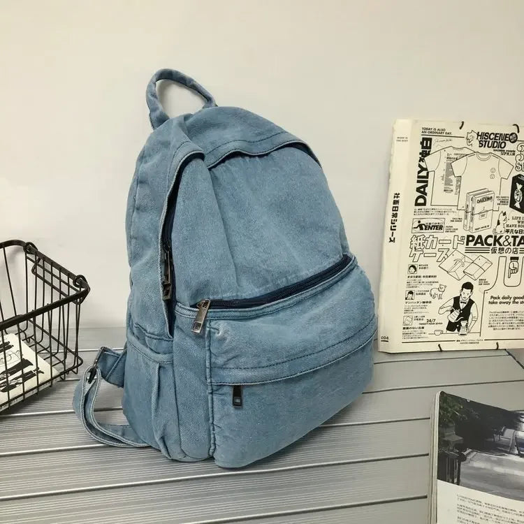 New Gray Denim Backpack Women's Leisure Travel Outing Shoulder Bag Female Fashion Schoolbags Suitable For Boys And Girls Mochila