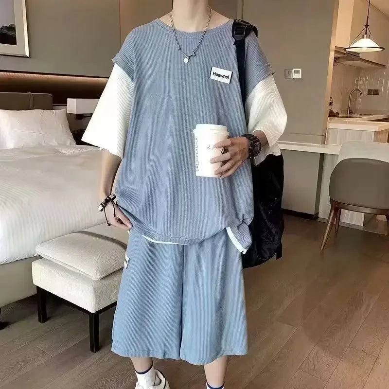 Factory Direct Casual T-shirt Fashionable Shorts Summer Five-minute Sleeves New Short Sleeve Suit Men's Sets