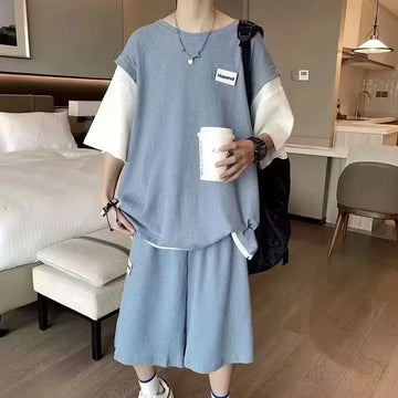 Factory Direct Casual T-shirt Fashionable Shorts Summer Five-minute Sleeves New Short Sleeve Suit Men's Sets