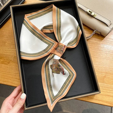 Retro Print Skinny Silk Scarfs Women Office Foulard Neckerchief Handle Bag Ribbons Soft Satin Neck Ties Female Hairband Gift
