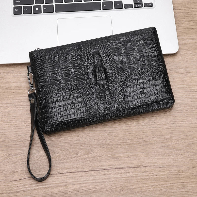 Fashion Casual Business Men Clutch Bag High Quality Soft PU Leather Phone Handbag Luxury Male Envelop Leather Day Clutch