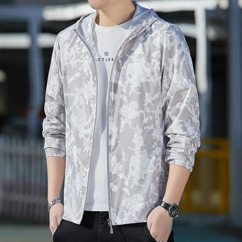 Summer Thin Men's Hooded Sunscreen Jacket Fashionable Trendy Versatile Student Outdoor Lightweight Sun Protection Clothing