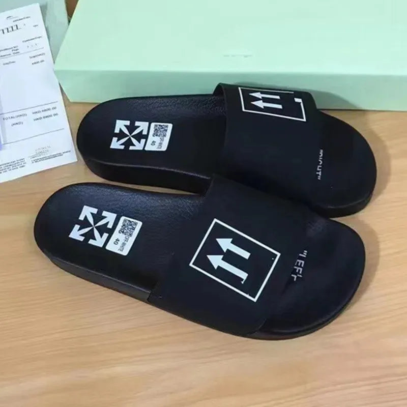 2022 New Trendy Vietnamese Men's Beach Slippers Jubilee Brand Letter Stripe Arrow Printing Fresh Style Rubber Sole Male Sandals